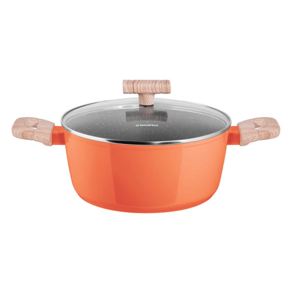 Кастрюля из кованого алюминия со стеклянной крышкой, 24 см, 4,1 л. MAUNFELD MARTA MCS41FA06CL