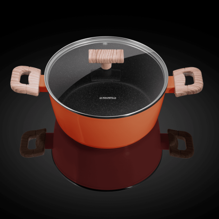 Кастрюля из кованого алюминия со стеклянной крышкой, 24 см, 4,1 л. MAUNFELD MARTA MCS41FA06CL